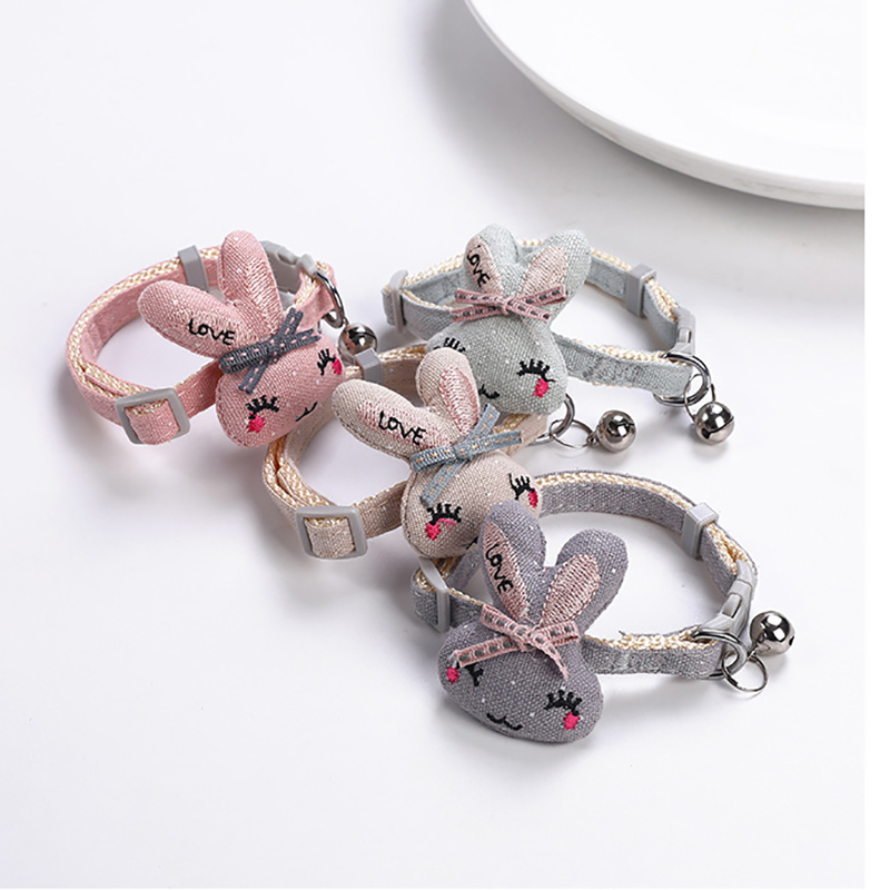 Pet Collar Cartoon Bunny Ornament with Bell Cat Collars Adjustable Small Dog Teddy Cat Collar Cat Supplies for Cats and Puppies