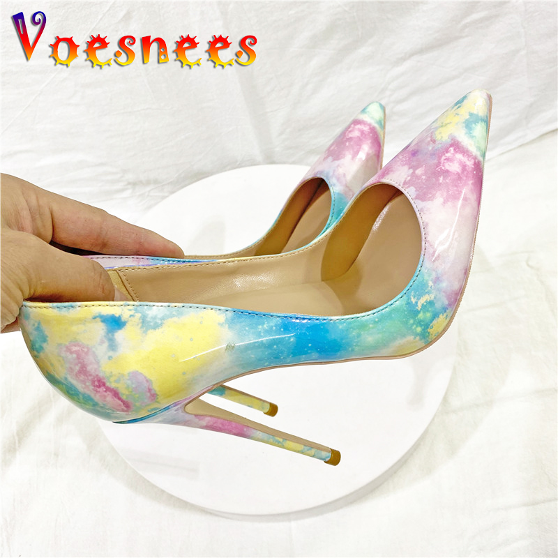 2024 New Gradient Color Fashion Party Single Shoes 12CM Women's Summer Office Pumps Mixed Color Shallow Mouth Thin High Heels