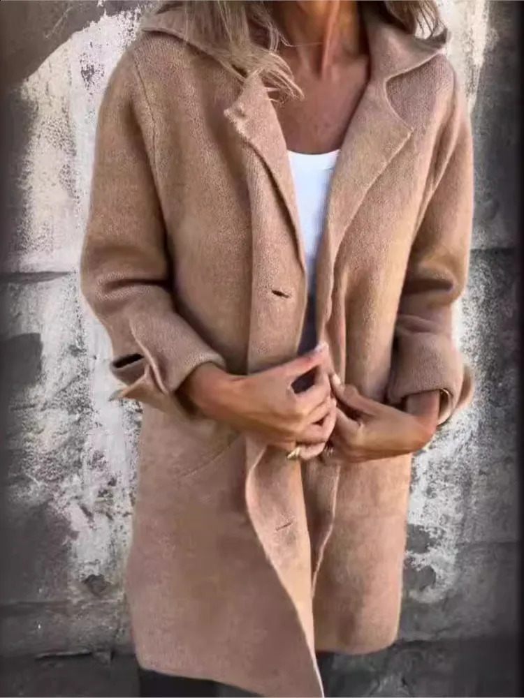 Trendy Women Overcoat Autumn Winter Warm Coats Trench Coat Long Style Pure Color Singlebreasted Elegant Jacket Outerwears 240905