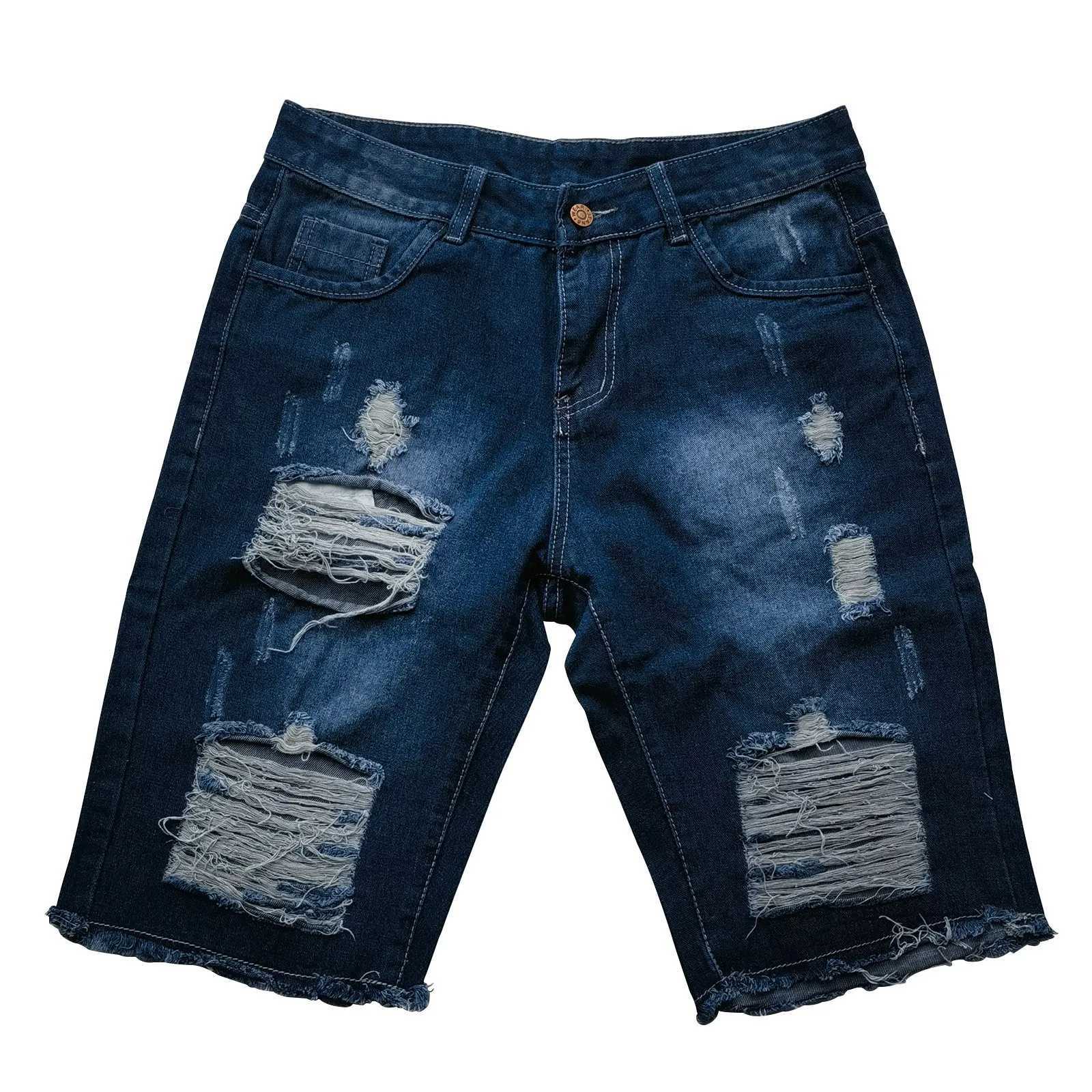 2023 Summer Denim Shorts For Men Loose Fit Hip Hop Distressed Ripped Wide Leg Mens Cropped Pants Short Jeans OversizeX240914