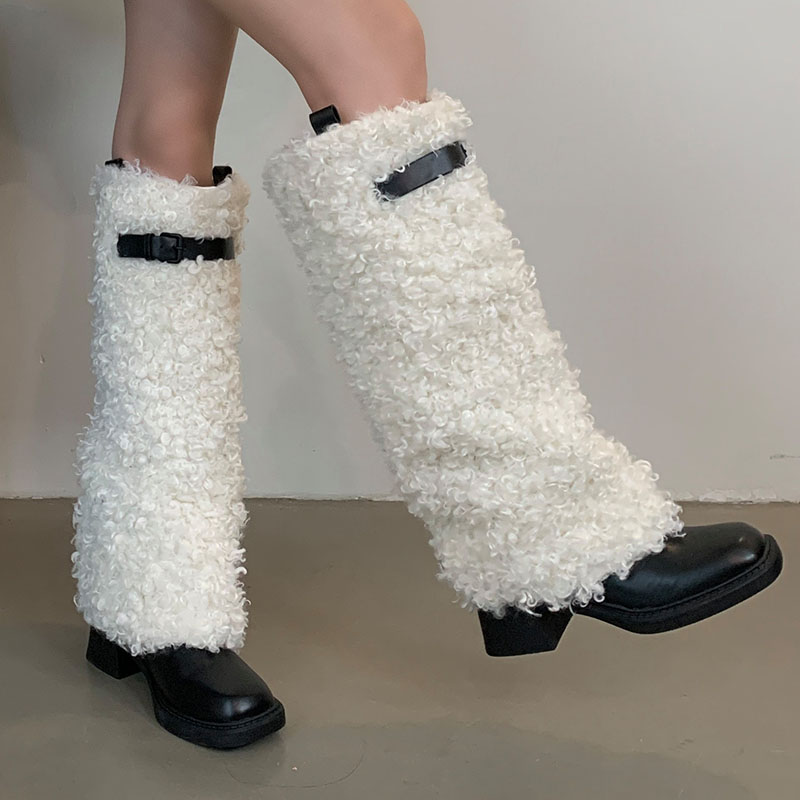 New Fashion Fur Women Modern Knee High Boots Female Warm Designer Furry Footwear Ladies Long Booties With Heels Shoes