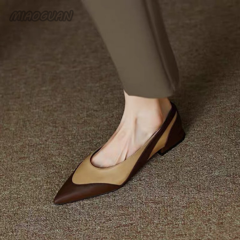 2023 Arrival New Spring New Autumn Women Pumps Soild Low Heels Pu Leather Sandals Shallow Pointed Toe Designer Dress Party Mujer 8a28 d581