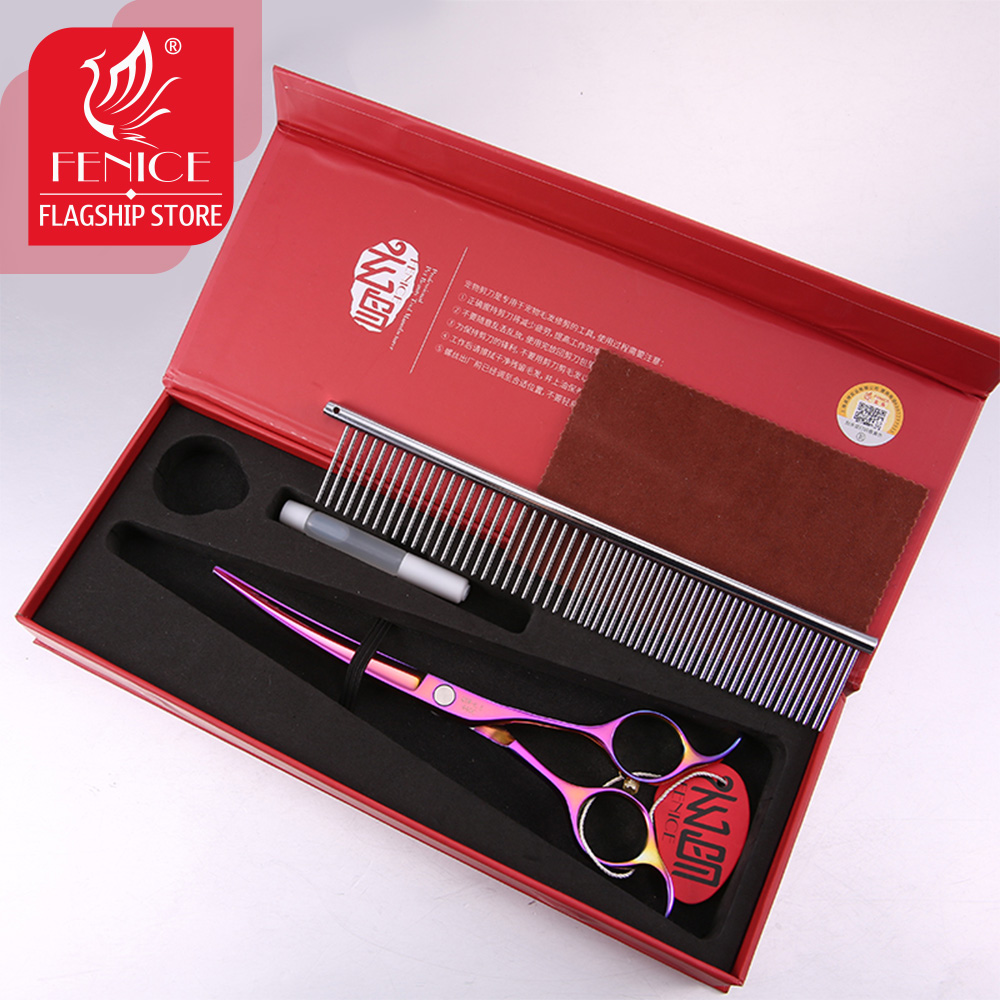 Fenice 6.5 inch Professional Pet Grooming Scissors Cat Dog Hair Cutting Scissors Curved Shears Animal Pets Scissors Haircut Tool