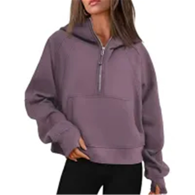 Solid Color Women's Hoodie Jacket - Stylish Half Zip Design Ideal for Exercise and Relaxation Sweatshirt Half-Zip Pullover for Gym Versatile for Gym and Everyday Use