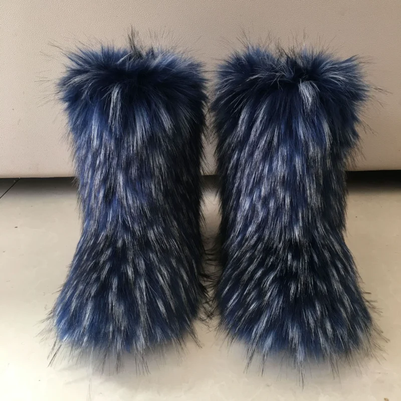 Women Fluffy Faux Fox Woman Plush Warm Snow Boots Footwear Girls Furry Fur Bottes Fashion Winter Shoe