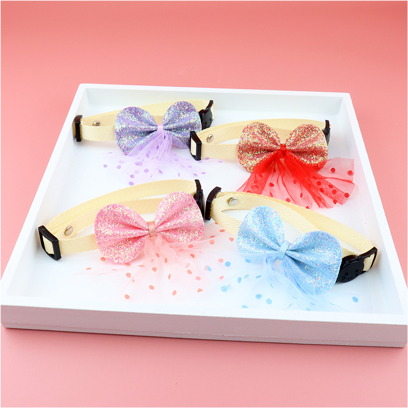 Shiny Bow Cat Collar Bow Tie Collar Cat Dog Adjustable Anti-Choking Safety Breakaway Princess Style Cats Collars Pet Accessories