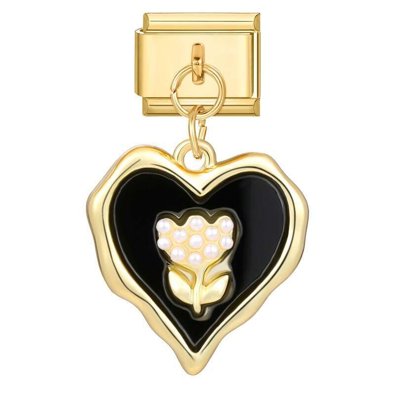 New Women's Gift Gold heart flower Pendant Italian Charms Links Bangle Beads Fit 9mm Stainless Steel Bracelet Making DIY For Women Fashion Jewelr