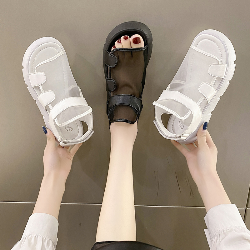 Rome Thick Bottom Gauze Breathable Peep Toe Women Sandals 2023 New Fashion Casual Simple Sandy Beach Platform Sandals Summertime