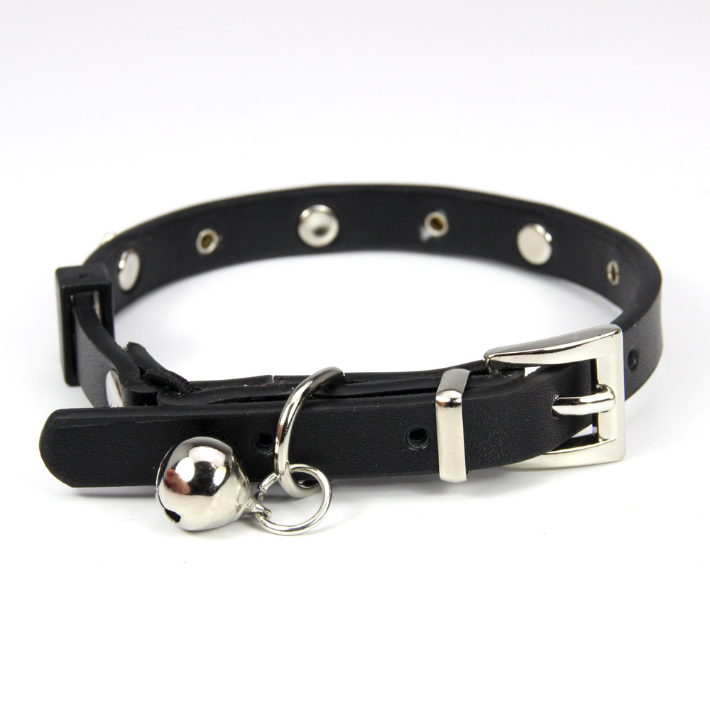 Leather Pet Collar Pentagram Rivet Rhinestone Cat Collars Adjustable Cat Bell Training Collar for Cats & Puppies Pet Accessories