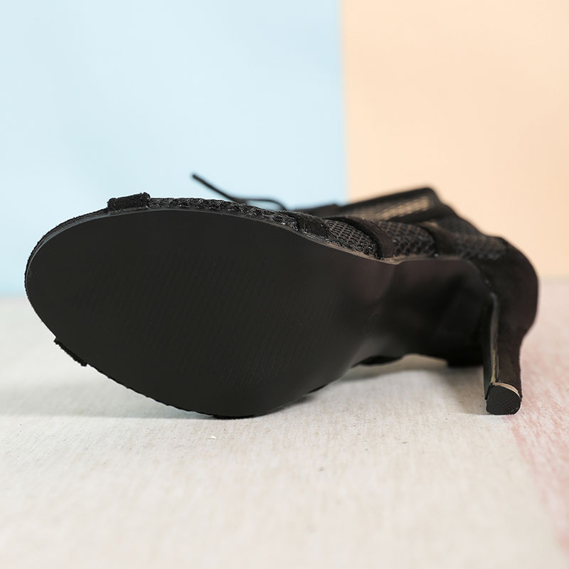 2025 new Footwear Black Fashion Mesh Pumps Women Gladiator Sandals Boots Dance Cross-tied Female Peep Toe Ladies Thin Heels Shoes 90ab