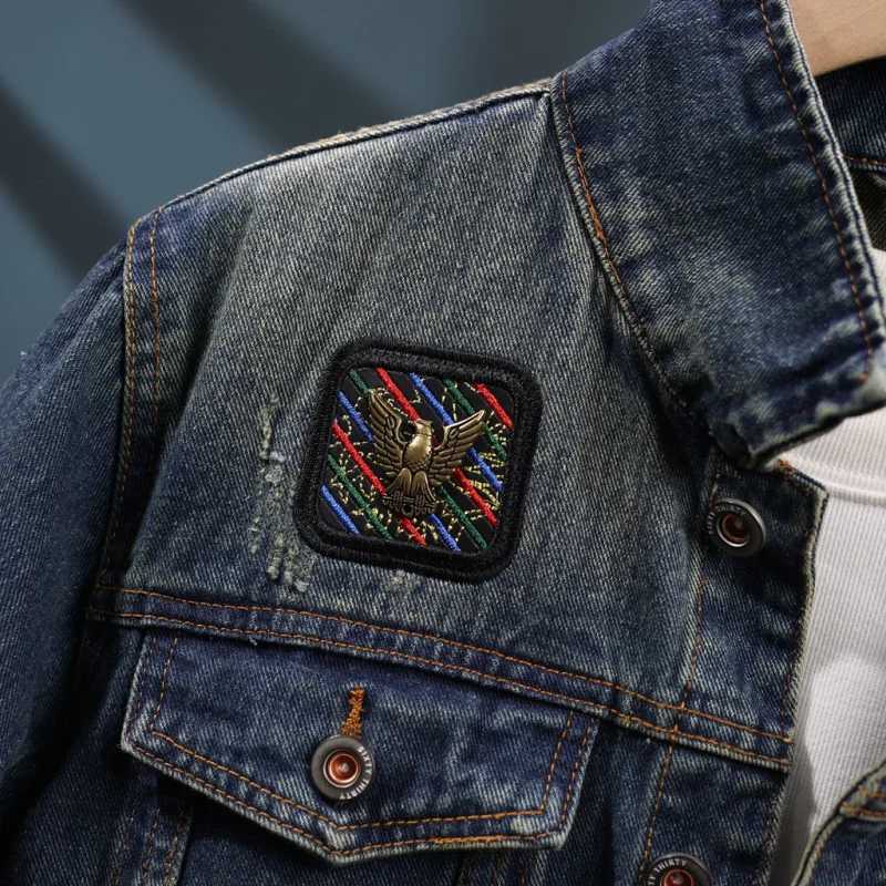 Motorcycle Embroidered Cowboy Jacket Mens Street Retro Nostalgia American Work Clothes 2024 Spring/Summer New Mens Clothing W240914