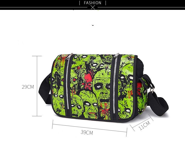 New crossbody bag American niche shoulder bag large capacity skull fluorescent print women's canvas bag