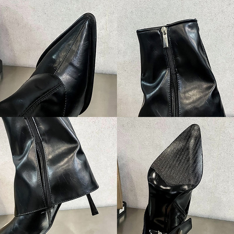 Designer Pleated Shoes Thin Heel Women Ankle Modern Boots Zippers Female Fashion Pointed Toe Footwear Ladies Short Booties Pumps