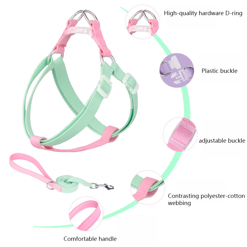 Dog Harness and Leash Set, Vest Style Dog Harness with Contrasting Color for Outdoor Travel & Training Medium & Small Dogs Cats