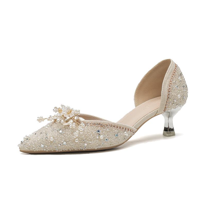 High Heel Sandal for Women Shoes Lady 2024 Shallow Mouth Med High-heeled New Rhinestone Medium Sexy Comfort Elastic Band Velvet