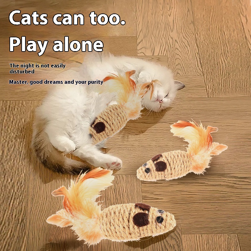 Toy With Rustling Hemp Rope Chicken Feather Toy Cat Mouse