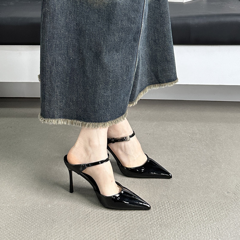 Woman Shoes 2024 Pointed Toe Slippers Casual Heeled Mules Low Pantofle Cover High New Sier Autumn Slides Scandals Rome e2bf