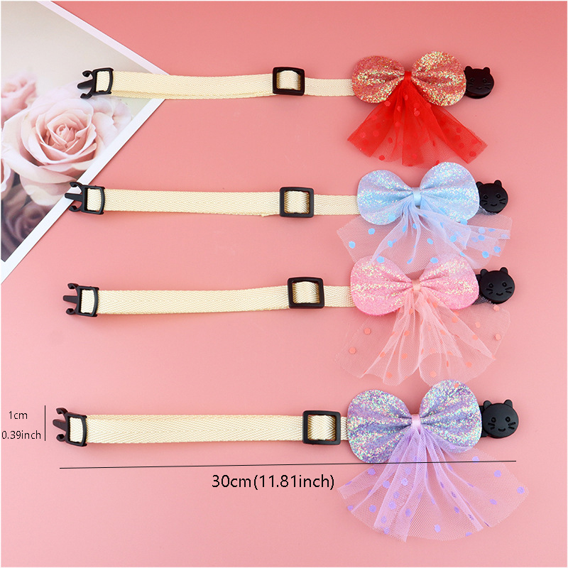 Shiny Bow Cat Collar Bow Tie Collar Cat Dog Adjustable Anti-Choking Safety Breakaway Princess Style Cats Collars Pet Accessories