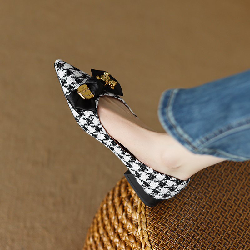 2024 Spring Casual Low Heels for Pointed Toe Flat Shoes Soft and Comfortable Women Pumps Butterfly Knot c32d