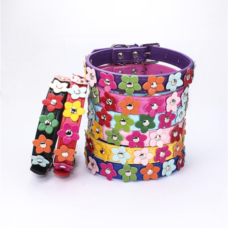 Colorful Flower Pet Dog Collar Leash Cute PU Leather Adjustable Dog Cat Neck Strap Necklace Pet Accessories For Kitten Puppy