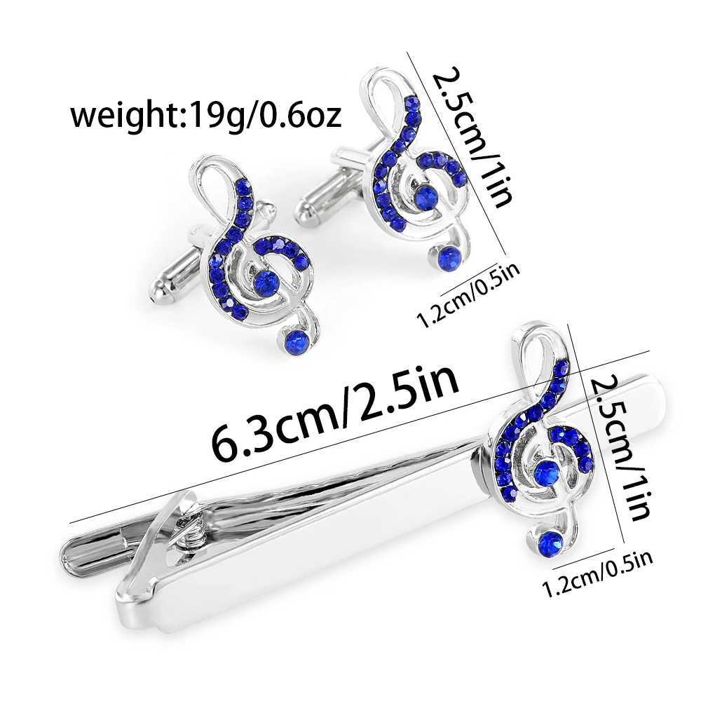 2 PCS Mens G Clef Cufflink Tie Clip Set With Blue Crystal Paved For Music-Lover Musicians Festival GiftX240914