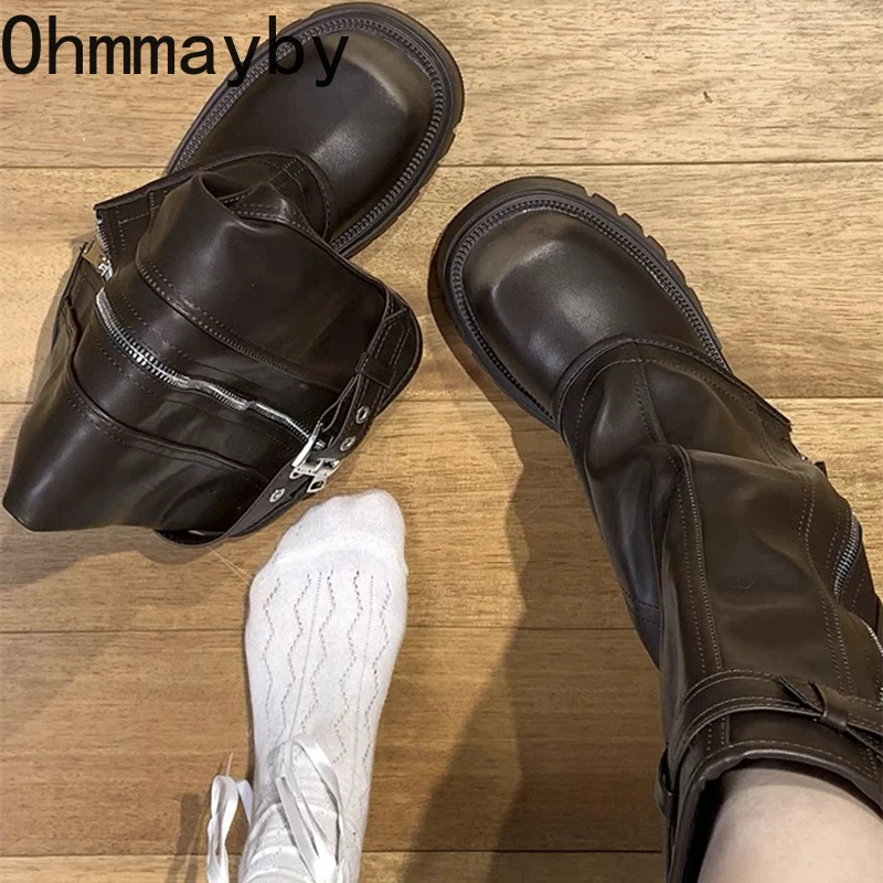 Platform Heel Knee High Boots Women Fashion Ladies Belt Buckle Knight Long Boots Autumn Winter Women's Thick Heel Shoes