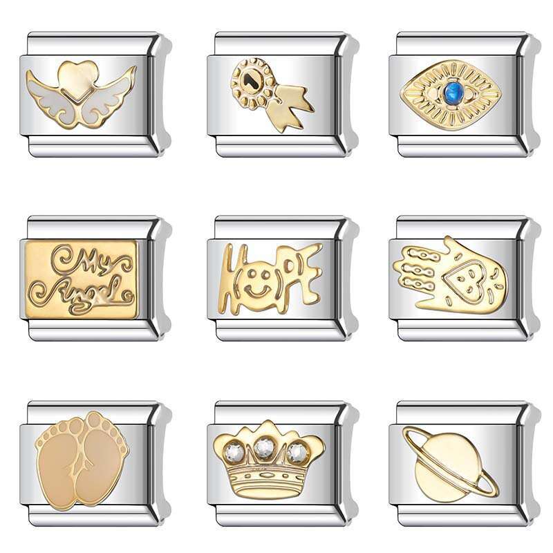 New Women's Gift Earth Angel crown Bead Italian Charms Links Bangle Beads Fit 9mm Stainless Steel Bracelet Making DIY For Women Fashion Jewelry