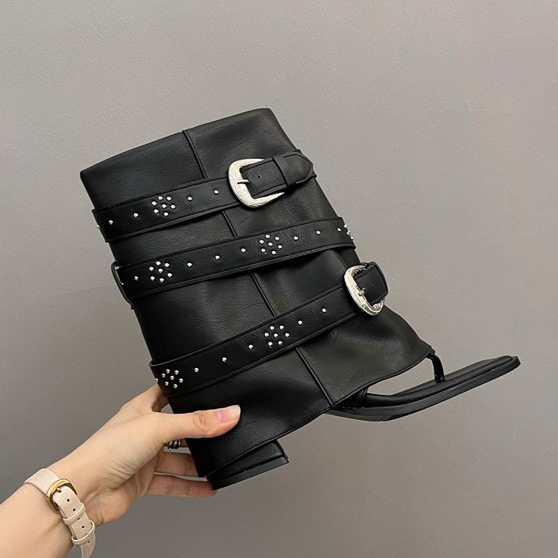 New Fashion Rivet Footwear Women Sandals Female Flip ps 2024 Ladies Modern Ankle Boots With Chunky Heel Shoes