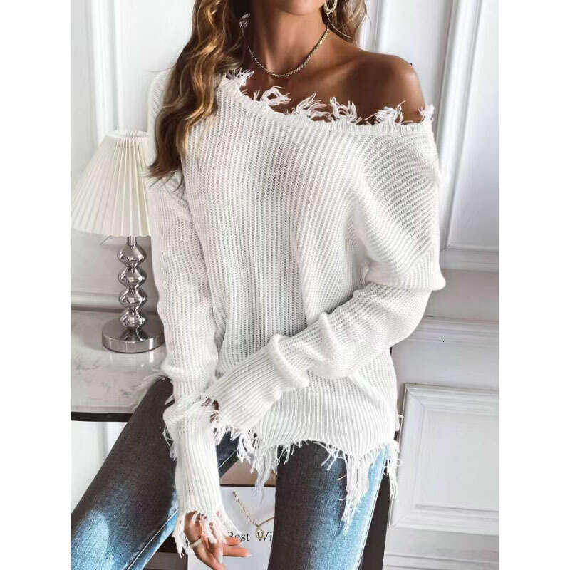 Spring and Autumn Tassel Knitted Top New Lazy Style Interior Round Neck Loose Sweater Women's Wear