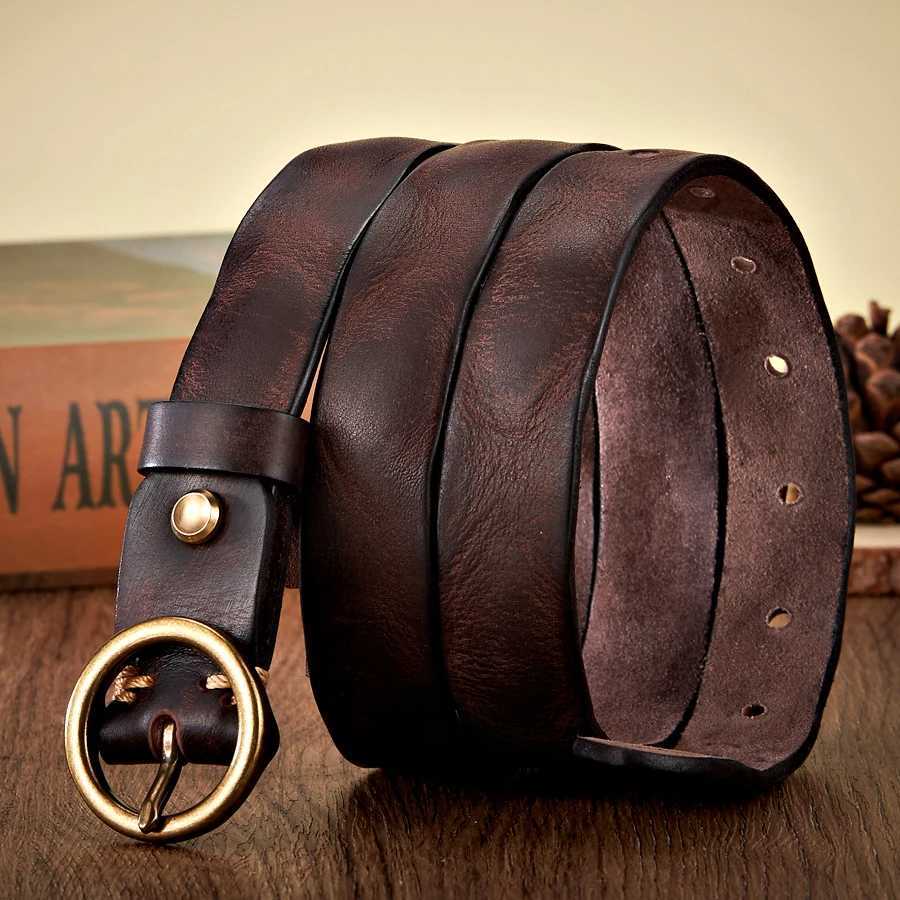 2.5CM Real Genuine Leather Belt Women Luxury Copper Round Buckle Cowskin Female Belt Simple Waist Strap For Jeans Candy ColorX240914