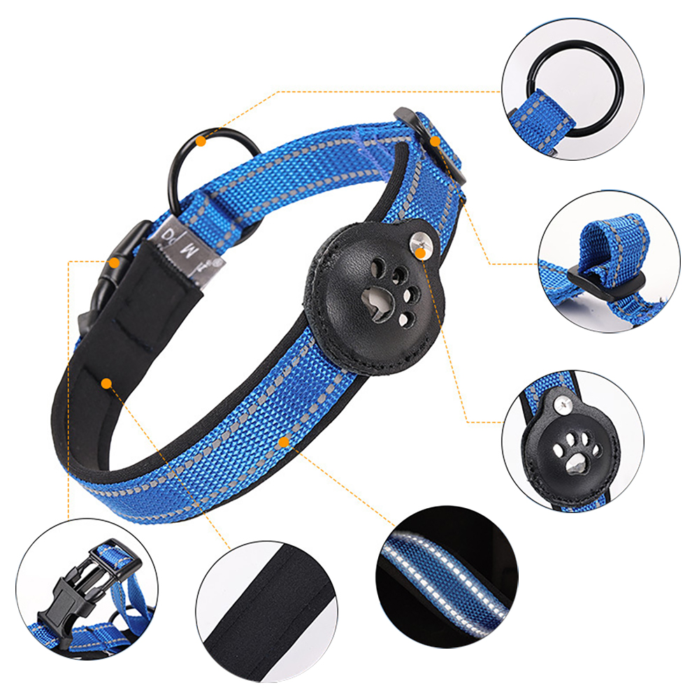 Reflective AirTag Dog Collar,Padded Dog Collars,Adjustable Heavy Duty Dog Collars with AirTag Holder Case for Small Large Dogs