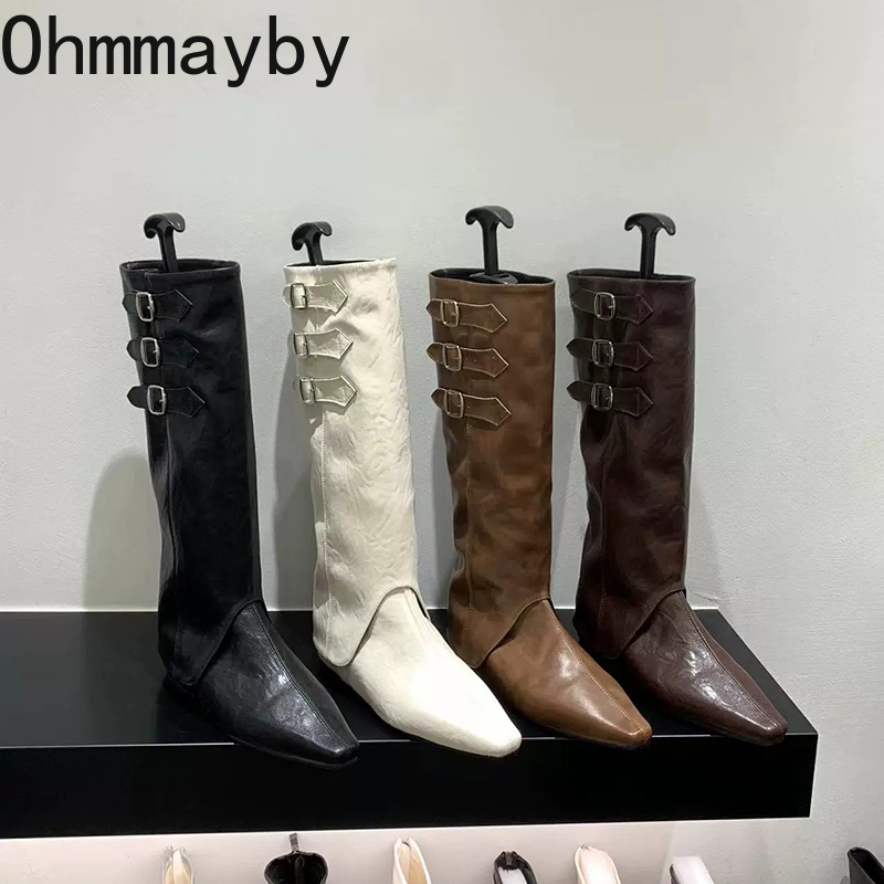 Elevation Internal Women Knee-High Boots Fashion Elegant Belt Buckle Shoes Autumn Winter Pointed Toe Women's Knight Long Booties a062 's