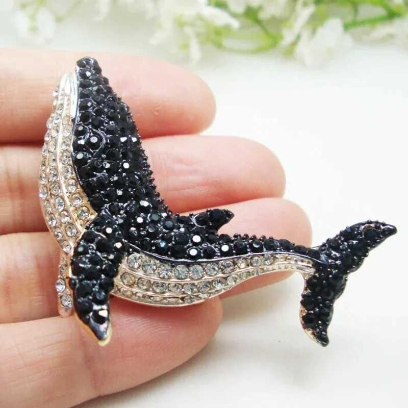 Fashion Vintage Style Dolphin Jewelry Brooch Woman Black Dolphin Whale Pendant Brooch Pin Crystal Rhinestone Party Wedding GiftX240914