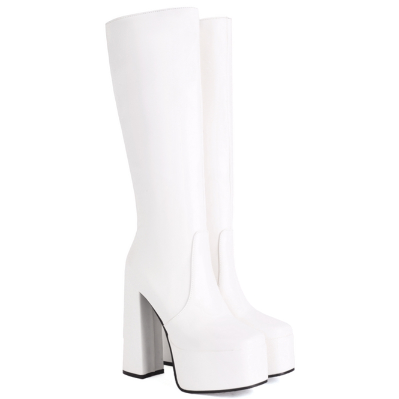 White Black Red Knee High Boots Women Platform Winter Ladies Sexy Patent Zipper Women's Long Shoes Boot Large Size 45 fdec 's