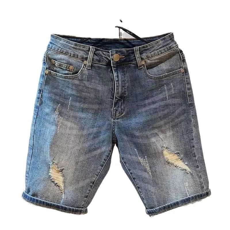Summer Fashion Mens Hole Denim Shorts Jeans New In Blue Baggy Shorts For Men Jeans PantsX240914