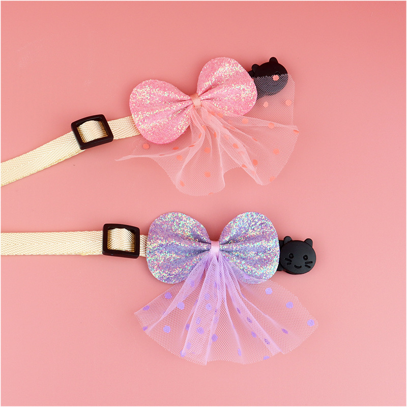Shiny Bow Cat Collar Bow Tie Collar Cat Dog Adjustable Anti-Choking Safety Breakaway Princess Style Cats Collars Pet Accessories