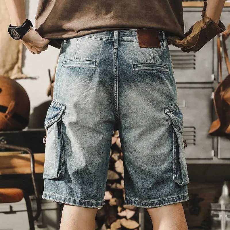 Summer Luxury Denim Jeans Mens Knee-Length Casual Loose Retro Motorcycle Cargo Shorts Short Jeans Luxury Cowboy Pants for MenX240914