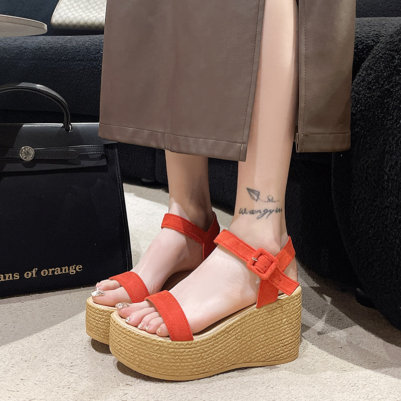 Shoes Veet 2024 Sandals Clogs Wedge Large Size Espadrilles Platform Summer Heels Muffins shoe Suit Female Beige Suede New Big 27d4