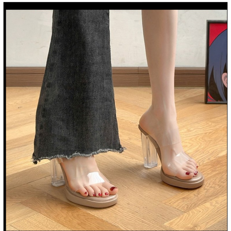 Women's PVC Transparent Platform Sandals Stylish Square Heels | 2024 New Arrival
