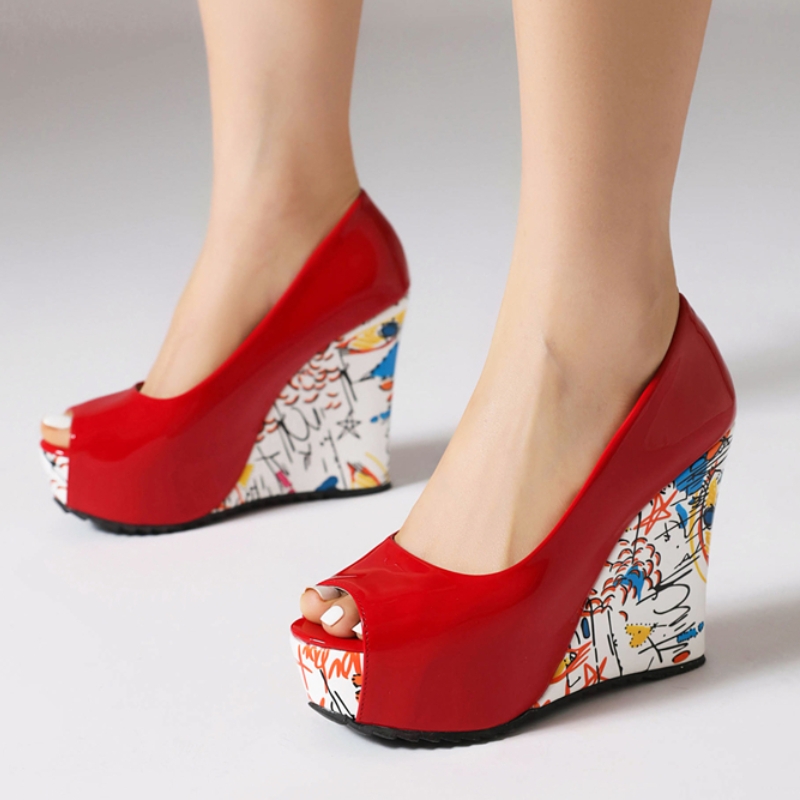 2025 new White Red Wedge for Women Pumps Platform High Heels Peep Toe Wedges Women's Party Dance Wedding Shoes Spring Casual e6ed Platm s 's