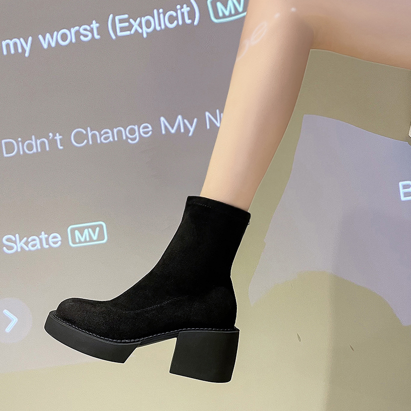 Flat Boots Platform Female Shoes Round Toe Zipper Boots-Women Clogs Ladies Rock Lolita Autumn High Heel 2022 Black Ankle Solid F 415f -Women