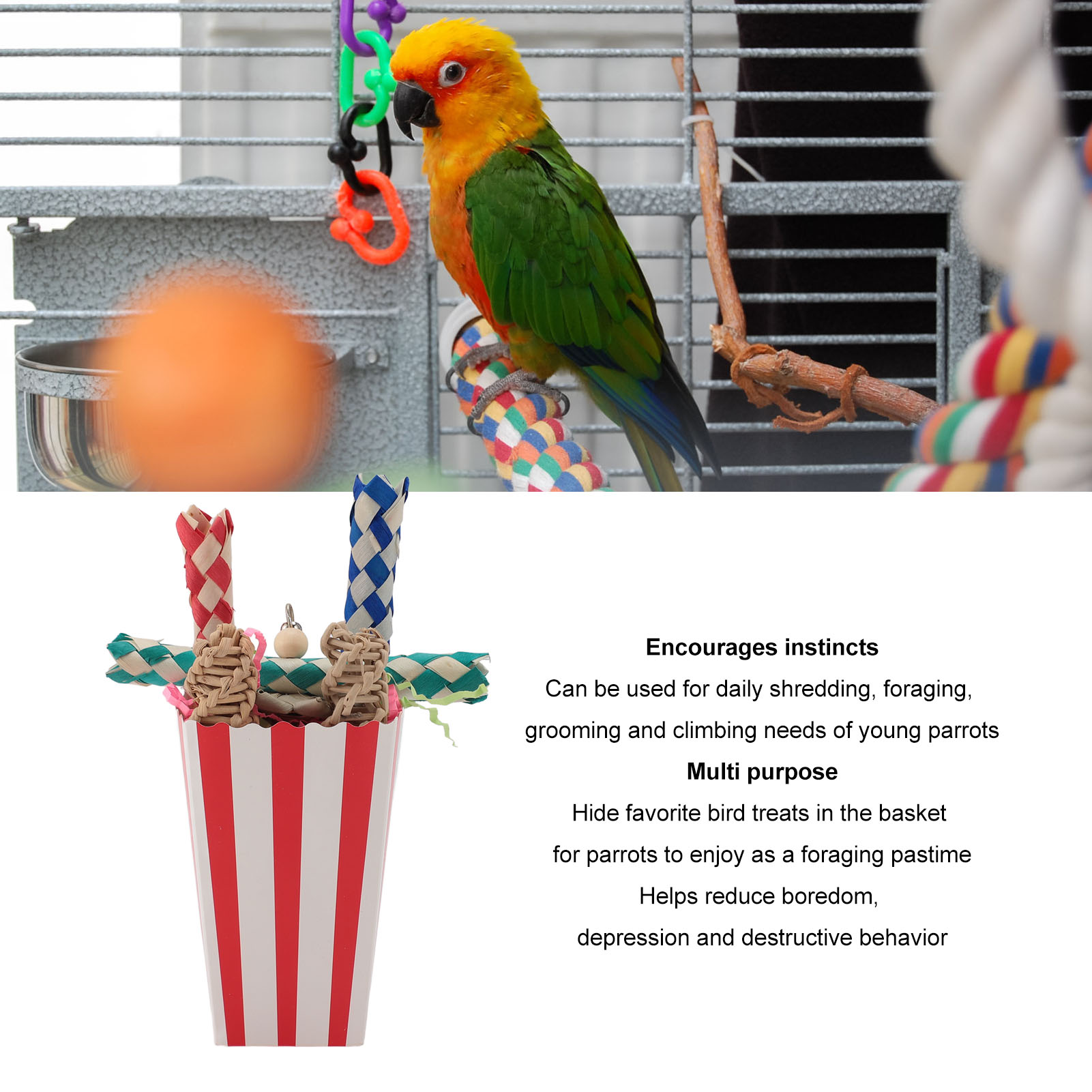 Bird Chewing Shredding Foraging Toys Colorful Encourage Instinct Bird Shredded Paper Toys For Small Medium Parrot Birds Orange