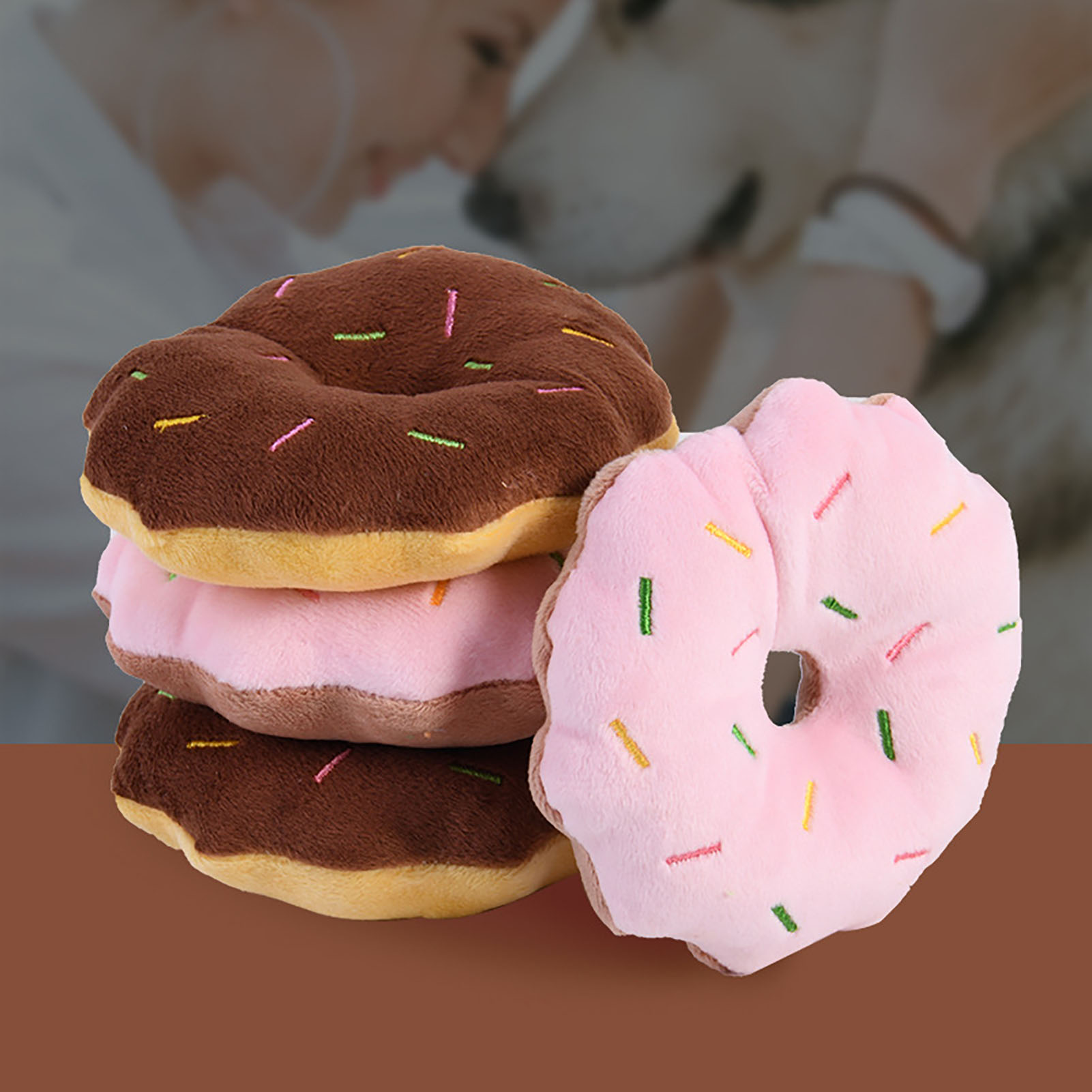 Dog Donut Toys Bite Resistant Teeth Grinding Relieve Boredom Cartoon Cute Squeaky Plush Dog Toy For Pet Supplies