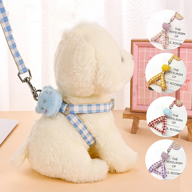 Triangle Puppy Harness with Soft Lattice Leashes, Adjustable Small Dog Harness Training Lightweight Harness Easy Walking Running