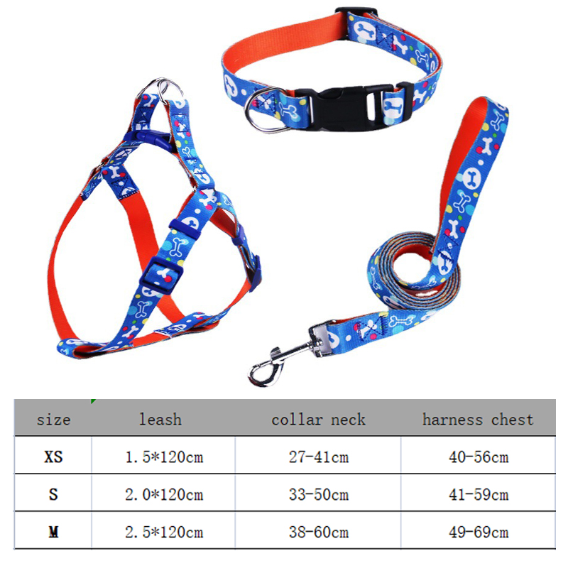 Pet Harness & Leash,collar Three Sets,adjustable Dog Harness Leashes with Exquisite Print for Dog Outdoor Training & Dog Walking