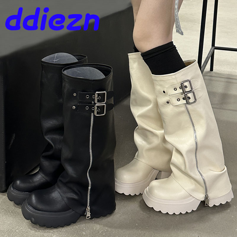 Fashion Platform Party Ladies Modern Knee High Boots Female Designer Zippers Footwear Women Long Booties With Thick Soled Shoes