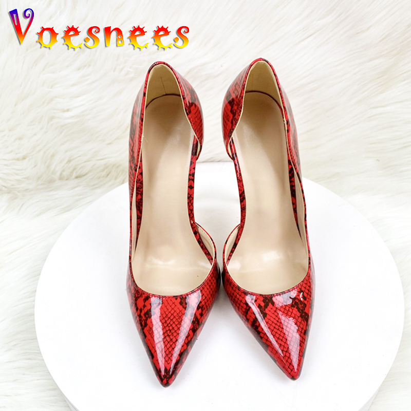 Plus Size 43 Snake Print Women High Heels 12CM Europe And America Style Pointed Toe Single Shoes Fashion Show Models Stage Pumps