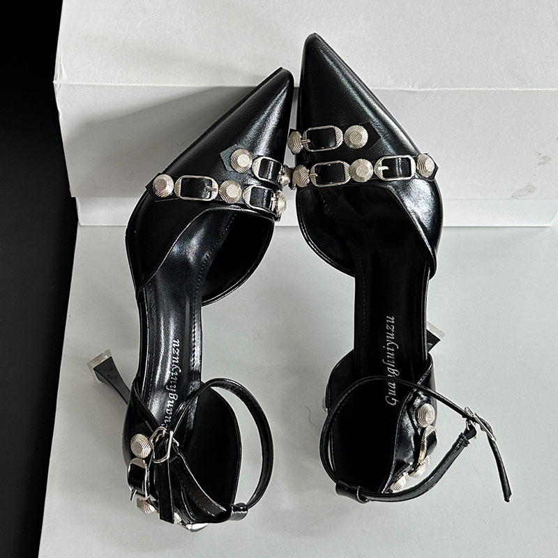 Footwear New Fashion Metal Rivet Women Pumps Ankle Strap Female Pointed Toe Designer Shallow Ladies High Heels Shoes e1f4