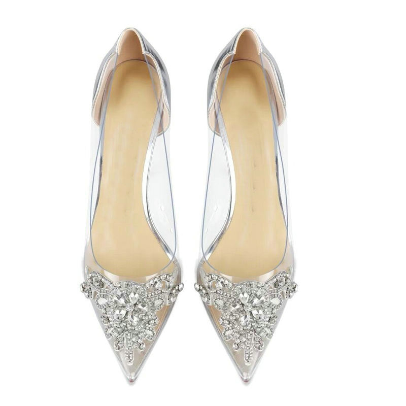 Sheepskin Leather Heels 2024 New Fairy Wind Clear Crystal High Heel Summer Bridesmaids Sexy Single Shoe Women Wedding Pumps