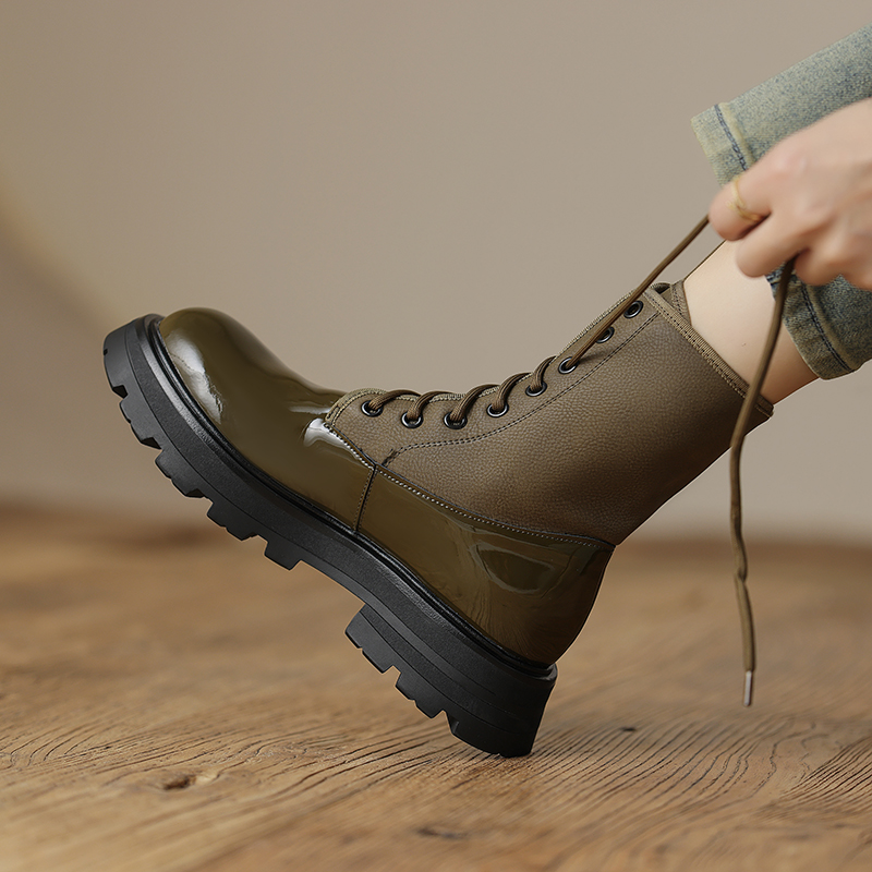 2024 New Autumn Round Toe Short Winter Shoes Ankle Boots for Women Genuine Leather 858d